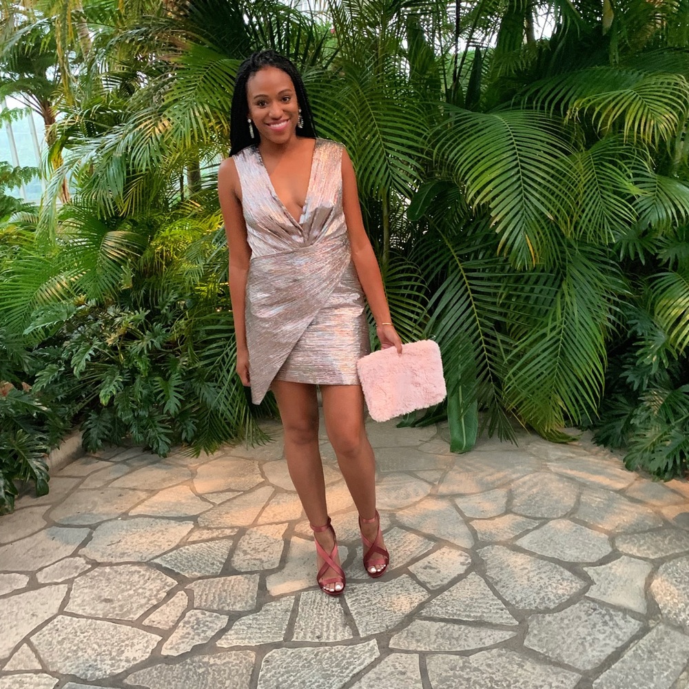 Top shop plunging neckline metallic dress